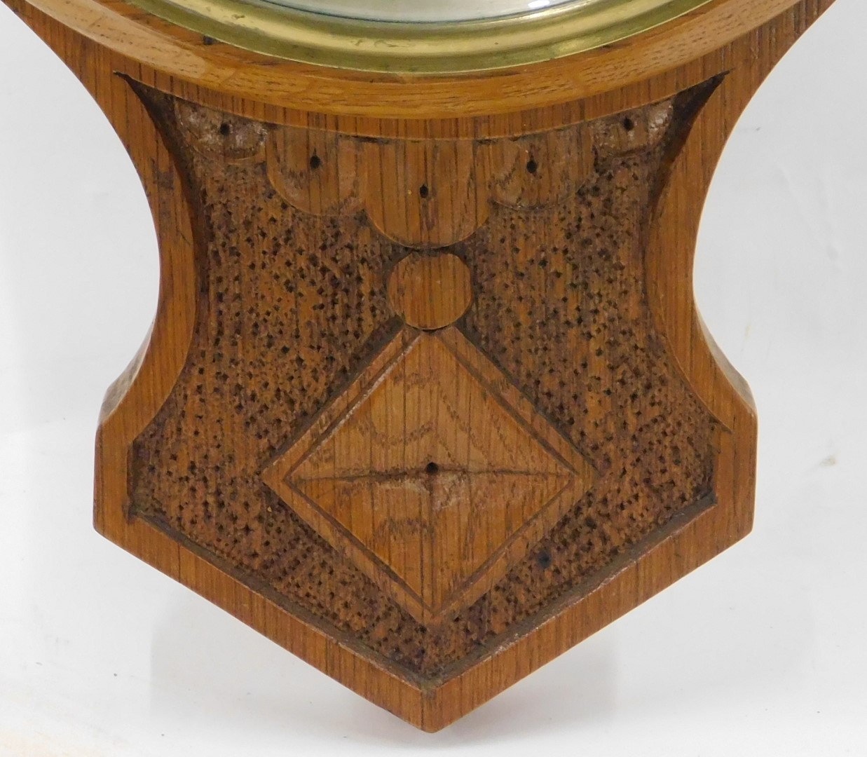 A 19thC oak aneroid barometer, with white painted dial, carved top, 76cm high. - Image 3 of 4