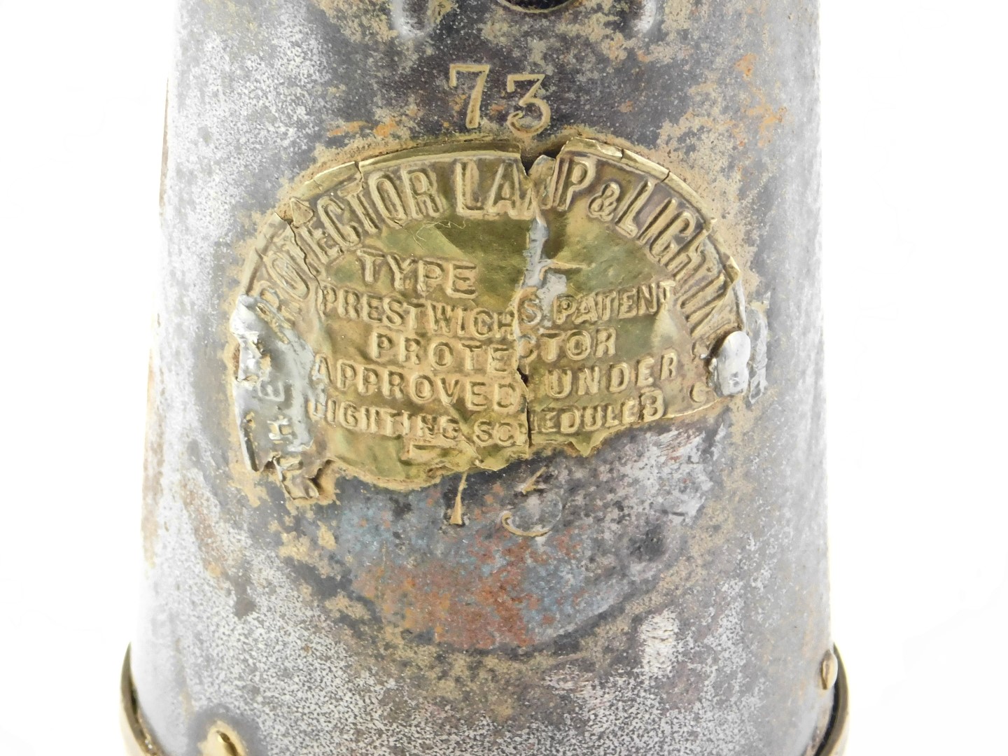 A Protector brass and steel miner's lamp, numbered 73, AF, 25cm high. - Image 2 of 2