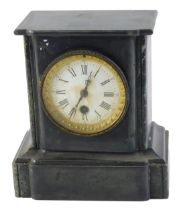 A French black slate and marble mantel clock, the white enamel dial AF, 23cm high.