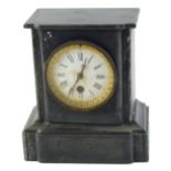 A French black slate and marble mantel clock, the white enamel dial AF, 23cm high.