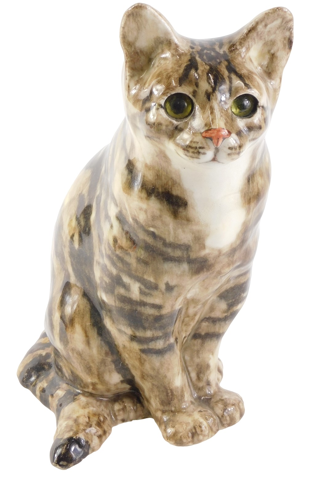 A seated Winstanley tabby cat, signed to underside, numbered 7, 33cm high.