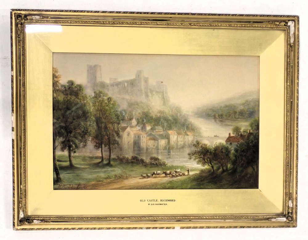 Albert Milton Drinkwater (fl.1880-1910). Old Castle, Richmond, watercolour, signed, gilt plaster fra - Image 2 of 6