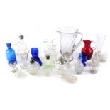 Victorian and later glassware, comprising Bristol blue boot, medicine bottle, cranberry glass jug, m