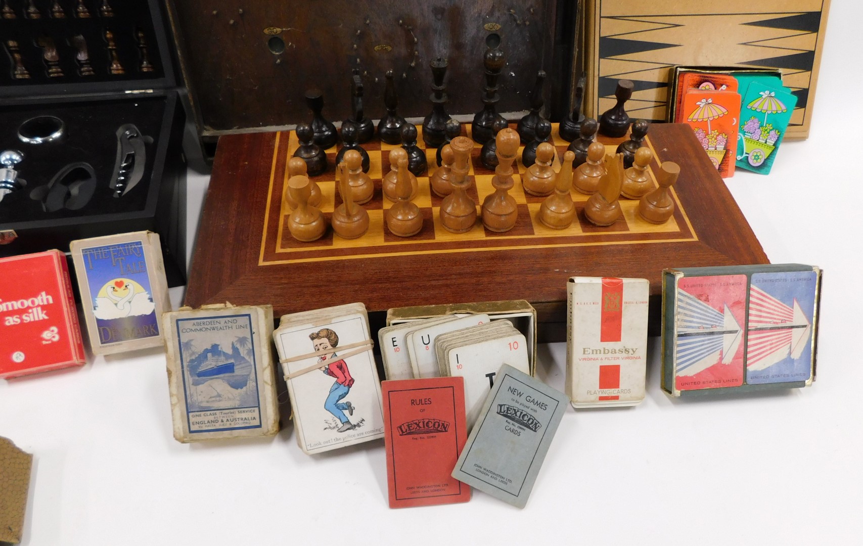 A collection of card and other games, bagatelle, roulette, draughts, Chichester stainless steel crue - Image 5 of 5