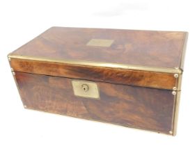 A 19thC walnut and brass bound writing slope, the hinged lid inset with a brass plaque inscribed Mr