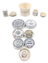 A collection of pot lids and jars, to include Army and Navy Co-operative Society cold cream of roses