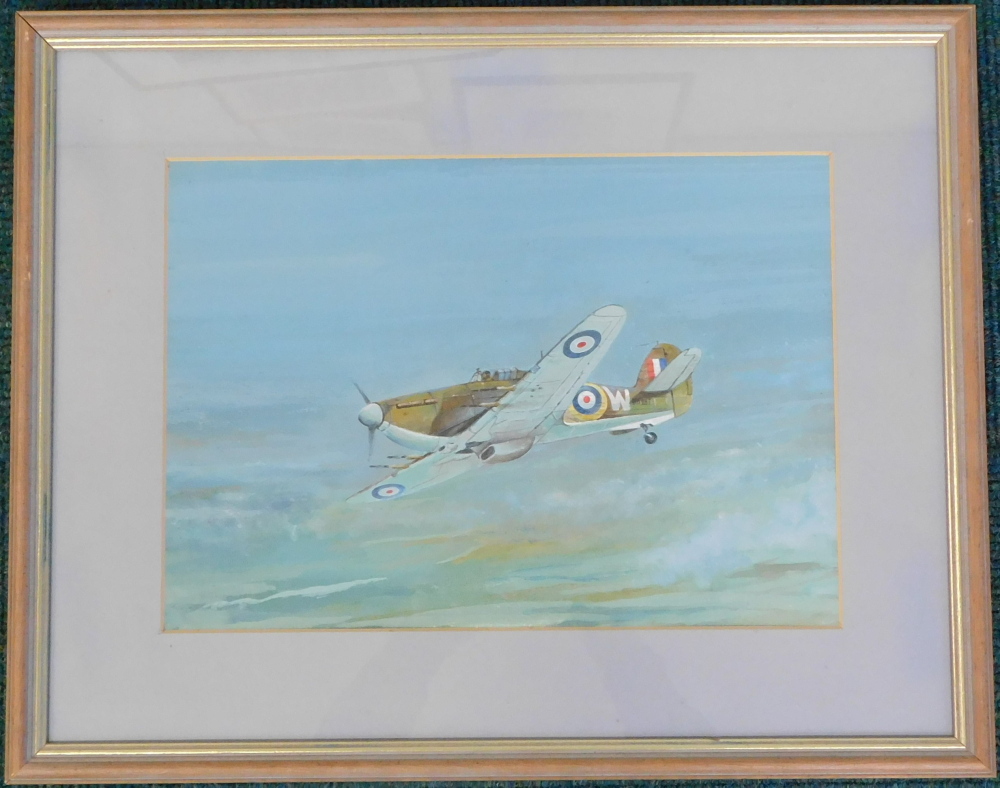 Kenneth Cooper (20thC). Spitfire, watercolour, attributed verso, 26cm x 37cm. Gallery label verso. - Image 2 of 5