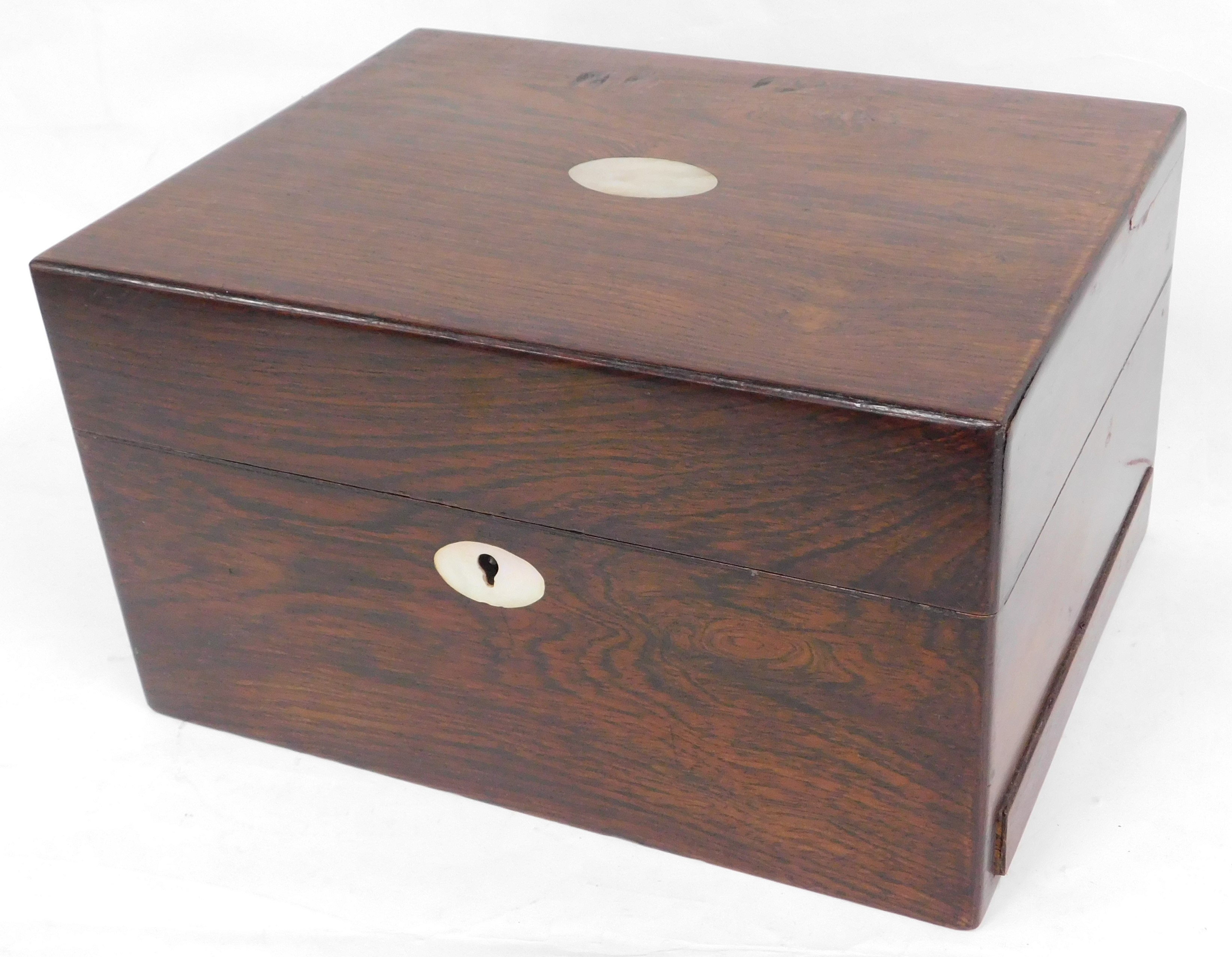 A Victorian rosewood dressing case, the hinged lid with vacant oval cartouche containing various gla - Image 3 of 3