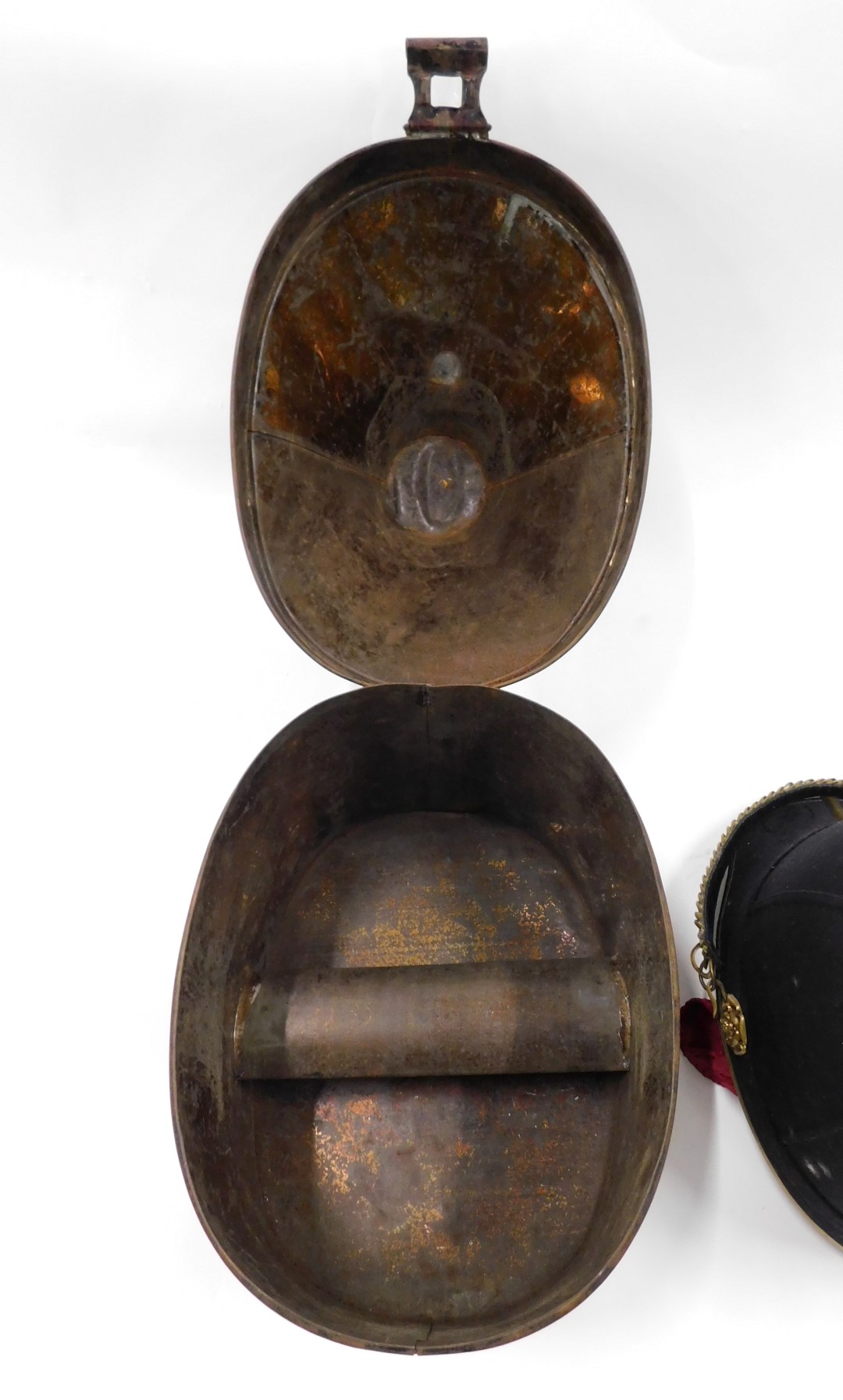 A 19thC Worcestershire regimental helmet, with crest and gilt metal spike, in original tin box, engr - Image 5 of 5