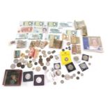 Various coins and banknotes, comprising collectors crowns, a Victoria 1890 silver crown, two five sh