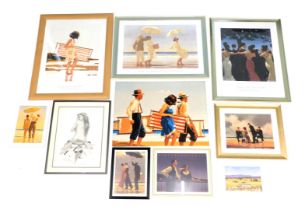 Various Jack Vettriano coloured prints, a nude indistinctly signed Suzanne Lee, etc.