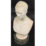 A 19thC Copeland Parian bust, of George Stephenson on a circular socle, 19cm high, mounted onto a la