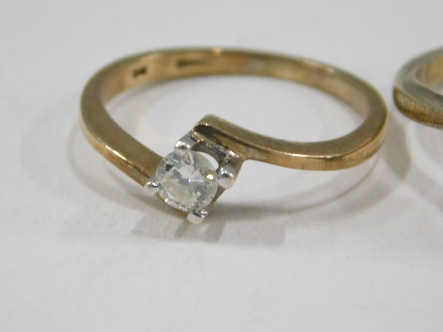 Two dress rings, comprising a 9ct gold and CZ set twist ring, the round brilliant cut CZ in four cla - Image 2 of 4