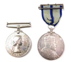 Two service medals, comprising an Edward VII Darbar 1903 medal, unawarded with ribbon, and an Elizab