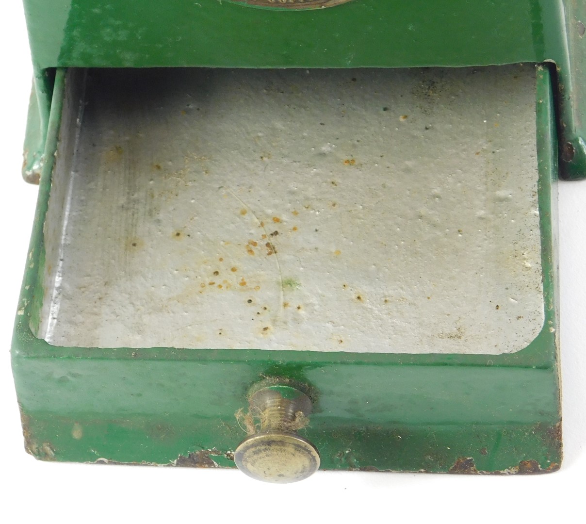 A Kendrick & Sons patent coffee mill or grinder, later painted green, 13cm wide. - Image 2 of 3