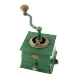 A Kendrick & Sons patent coffee mill or grinder, later painted green, 13cm wide.