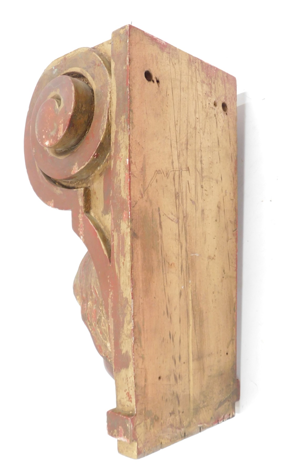 A red and gilt painted carved wooden support or corbel, 51cm high. - Image 3 of 3