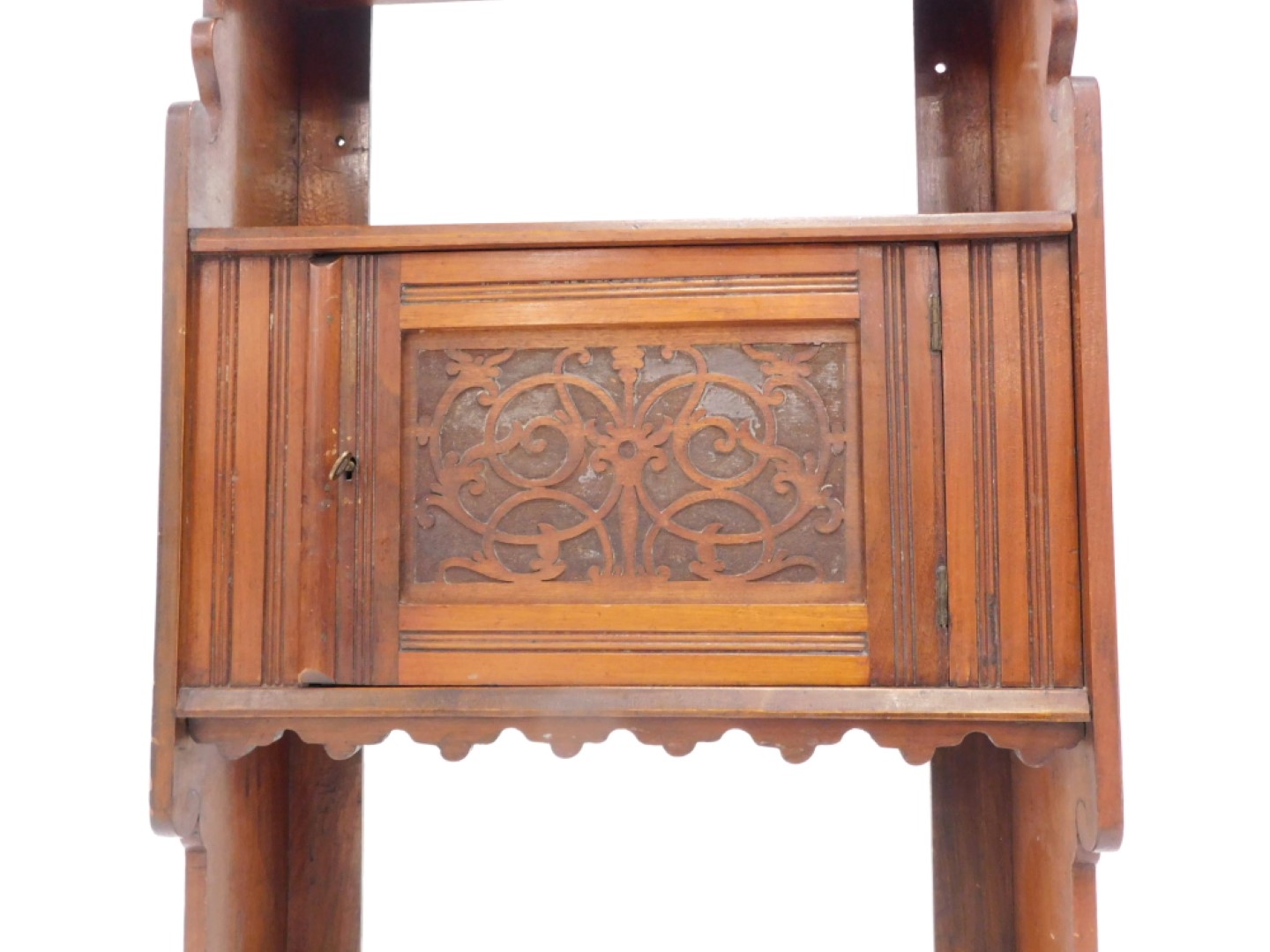 A late 19thC walnut hanging cupboard, with three shelves and a panelled door, on shaped end supports - Image 2 of 2