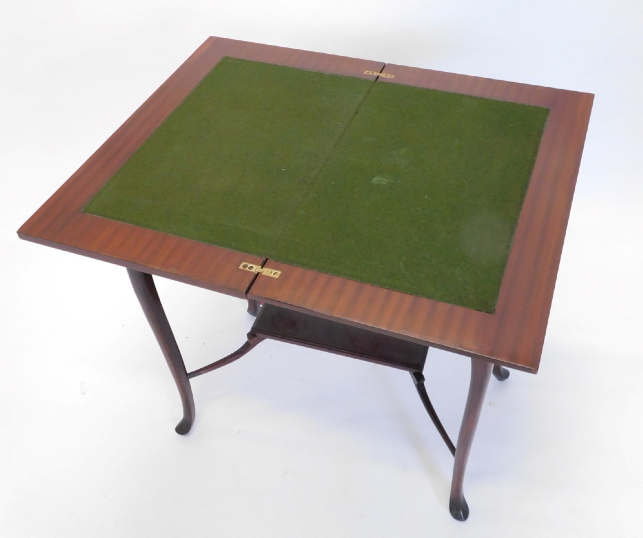 An Edwardian mahogany card table, the rectangular top hinged to reveal a baize interior, on cabriole - Image 2 of 2