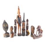 Miscellaneous African tribal figures, etc., to include two monkeys, two busts, etc.