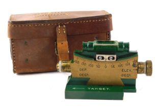 A Vickers clinometer, stamped 303, the leather case also stamped Machine Gun Case Mark 2, etc., 17cm