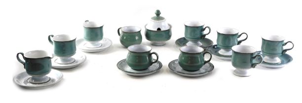 A Denby style part coffee service, with green and white glaze.