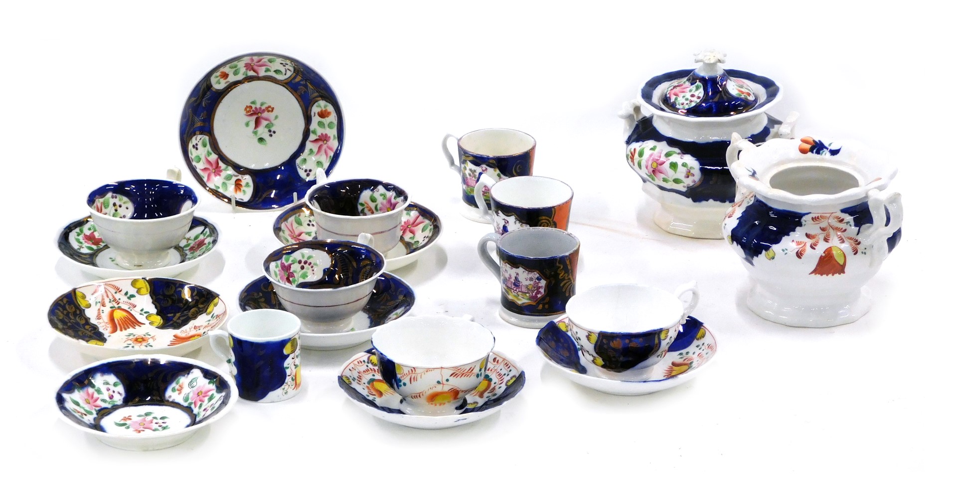 A quantity of 19thC and later Gaudy Welsh ceramics, to include a two handled sugar bowl, etc. (some