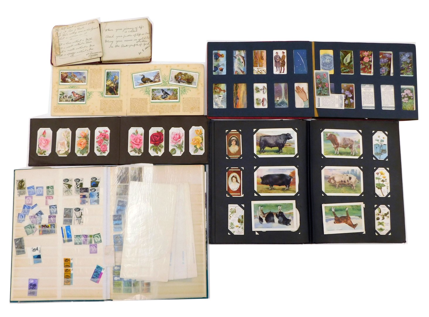 Miscellaneous cigarette cards, an album containing some inscriptions and autographs of a personal na