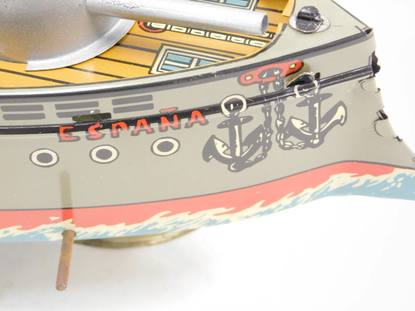 A Paya Spanish tinplate model of a battleship, boxed. - Image 3 of 4