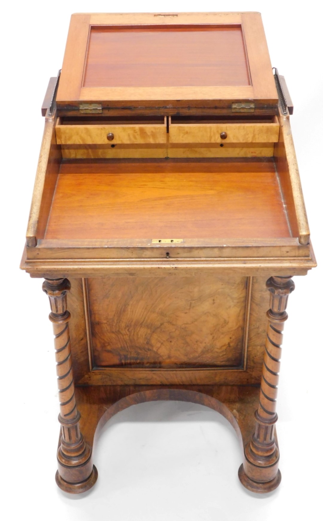 A Victorian walnut Davenport, the top with a pierced brass gallery, with later green leather inset, - Image 2 of 3