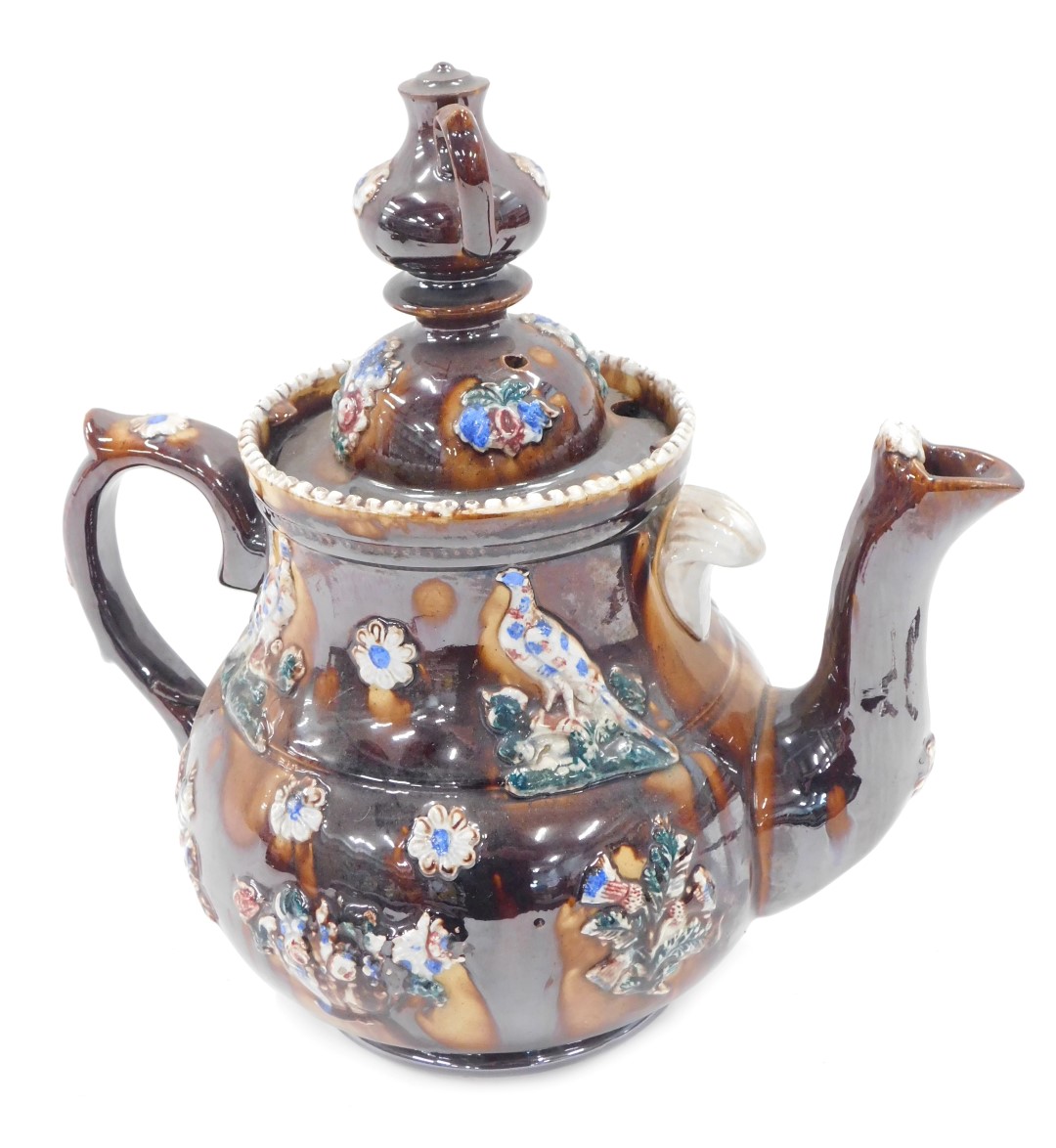 A Bargeware teapot, with typical treacle glazed decoration and presentation plaque Presented by Will