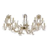 A Venetian style six branch chandelier, with cut glass drops, 64cm wide, and a matching pair of five