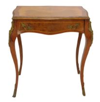 A French style kingwood and burr centre table, with gilt metal mounts on cabriole legs, 95cm wide.