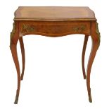 A French style kingwood and burr centre table, with gilt metal mounts on cabriole legs, 95cm wide.