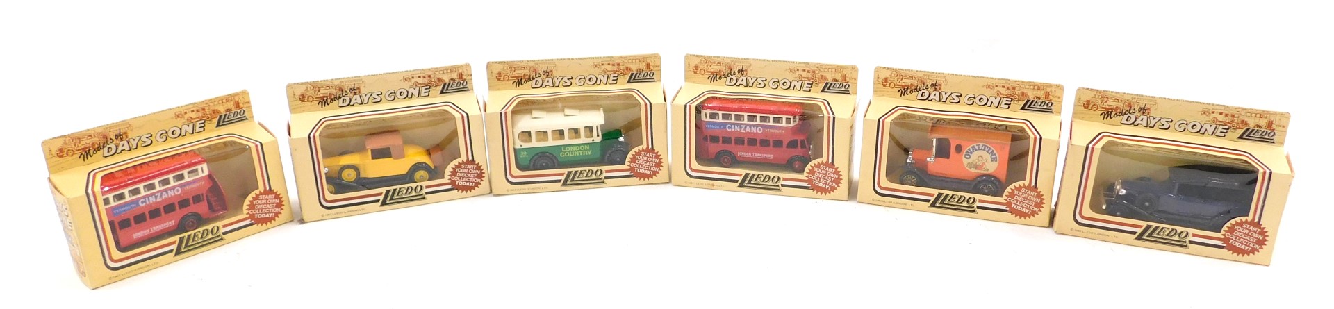 A collection of six Lledo Days Gone diecast vehicles, boxed and in original packaging.