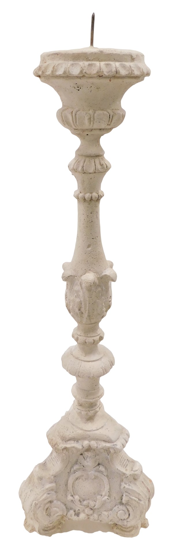 An unglazed terracotta Italian style altar candlestick, 60cm high.
