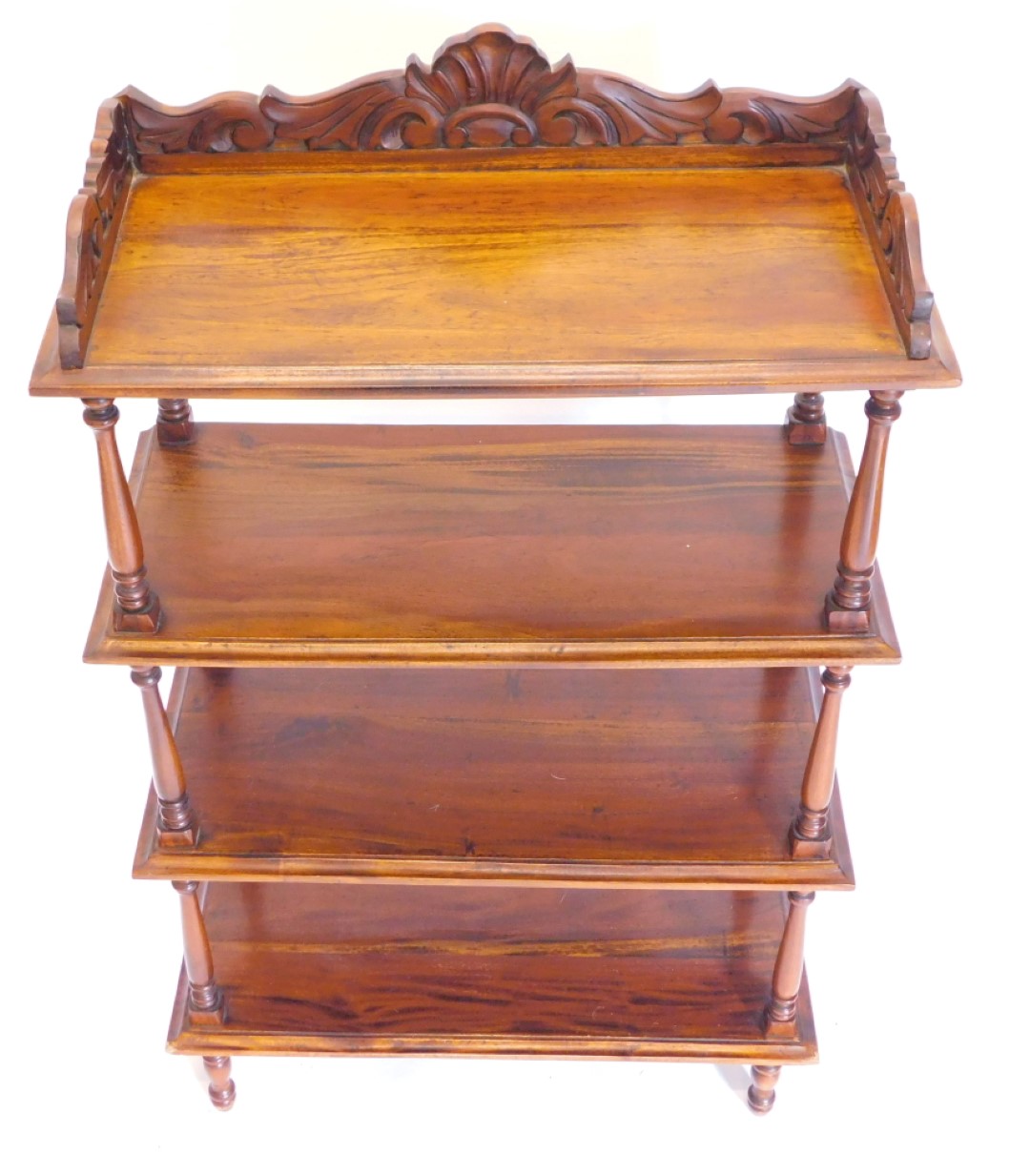 A hardwood four tier whatnot, in Victorian style with a raised carved gallery, on turned supports, 1 - Image 2 of 2