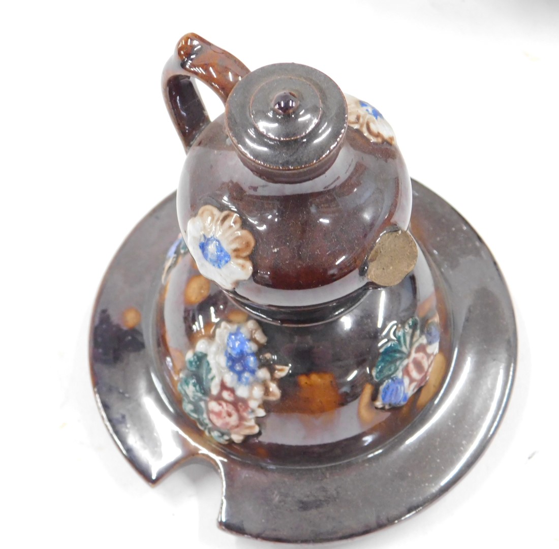 A Bargeware teapot, with typical treacle glazed decoration and presentation plaque Presented by Will - Image 3 of 3