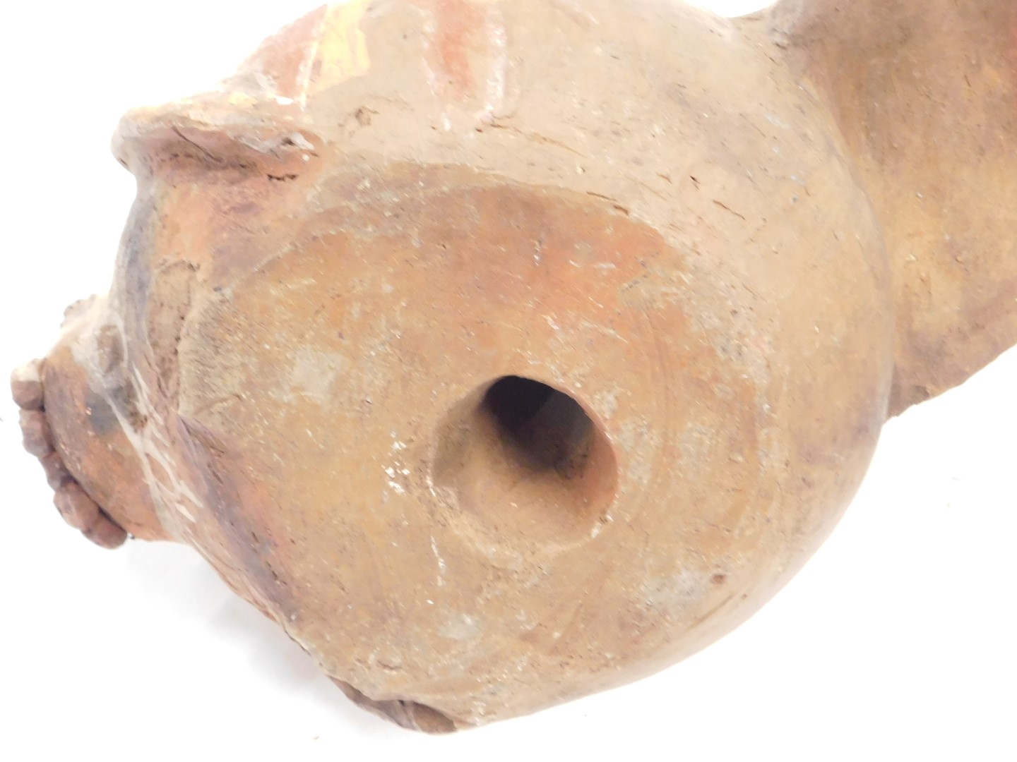A pre Columbian style terracotta jar, 26cm wide, and a similar bird shaped vessel, 27cm wide. (2) - Image 2 of 2