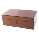 A 19thC mahogany jewellery box, with brass lock plate, 11cm high, 27cm wide, 16cm deep.