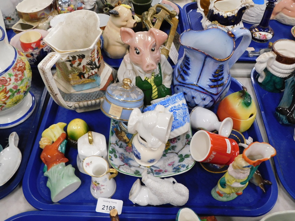 A group of collectors china, comprising a Wade NatWest piggy bank, blue and white teacup, Derby Posi