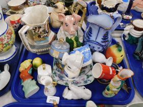 A group of collectors china, comprising a Wade NatWest piggy bank, blue and white teacup, Derby Posi