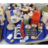 20thC and later china wares, comprising Masons toast rack, glass two sectional inkwell, a 1930s rock