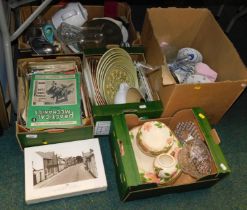 Household wares, comprising cabinet plates, jug, blue and white bowls, etc. (4 boxes)