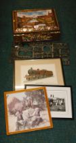 A German Schmidt toffee tin, a light adjustment panel, small group of pictures and prints, etc. (a q