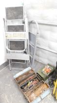 Two folding steps, toolbox, tools, etc.