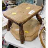 A pine stool and an octagonal cutting board. (2)