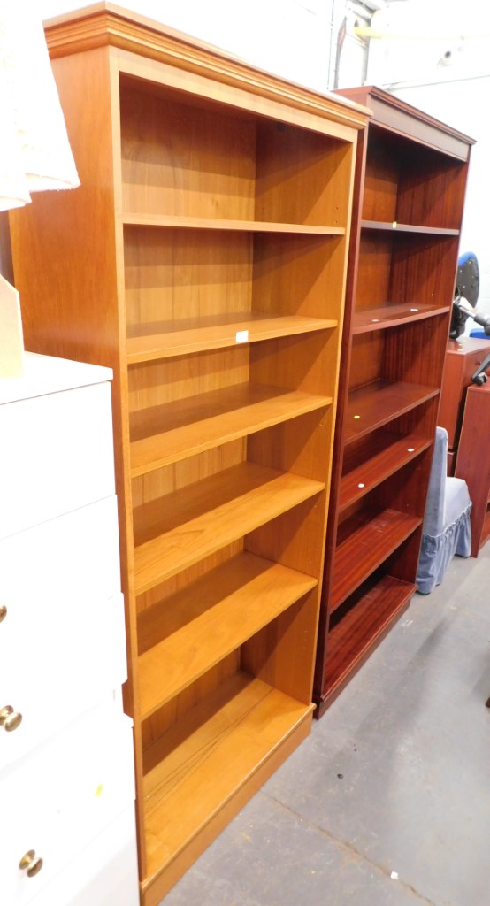 Two hardwood finish bookcases.