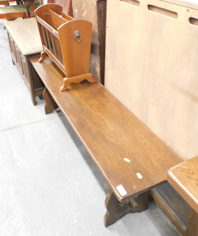 A group of Jaycee and other furniture to include an oak bench, reproduction magazine rack, mahogany