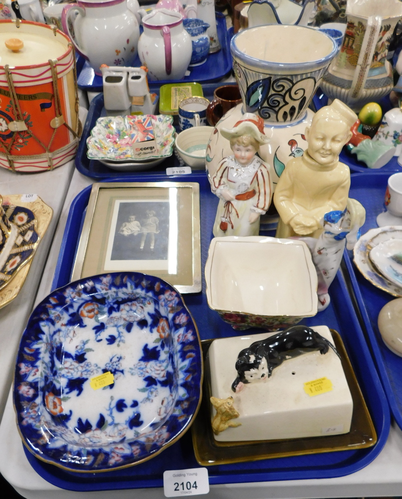 Collectors china, comprising 19thC Staffordshire Imari pattern dish, a Sylvac cat and mouse topped b